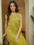 Janasya Women's Olive Green Pure Cotton Abstract Printed A-line Dress